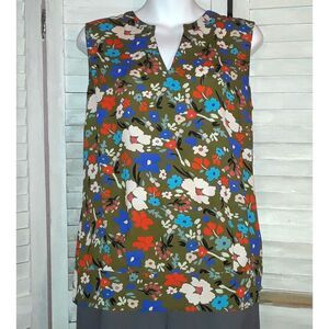 CAbi Women's Blouse Size S Sleeveless Top Green Floral